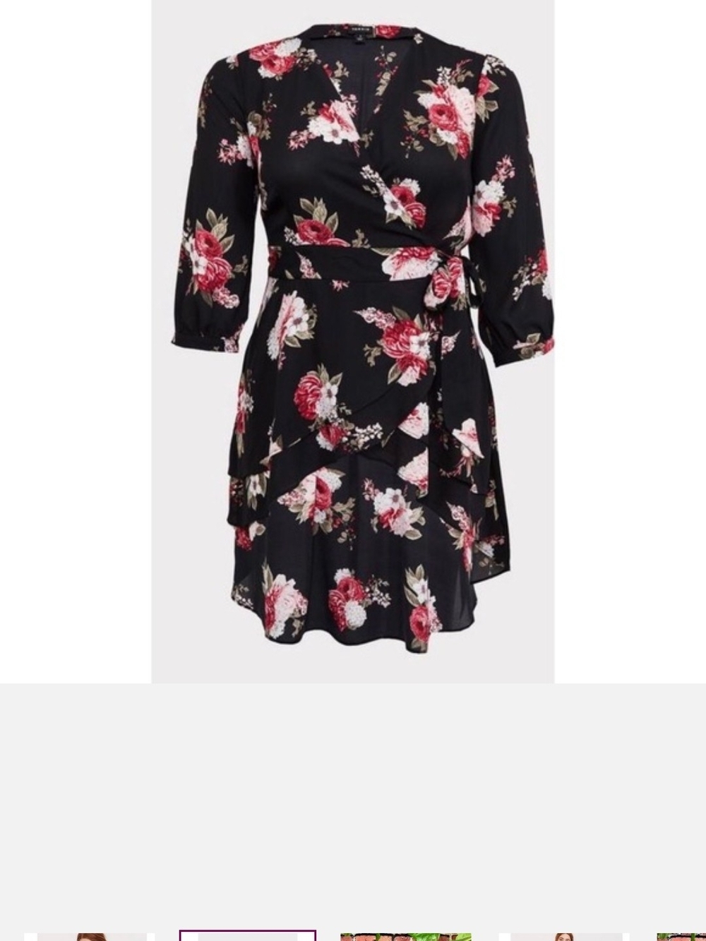 Torrid Georgette Wrap Hi-Low Tunic Blouse Black Floral 2 2x